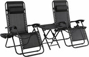Set di sedie da giardino con tavolo - Sedia da giardino - Sedie da giardino - Sedie per campeggio - Sedie per spiaggia - Ripiegabile - Regolabile - Incluso cuscino principale e contenitori per bicchieri