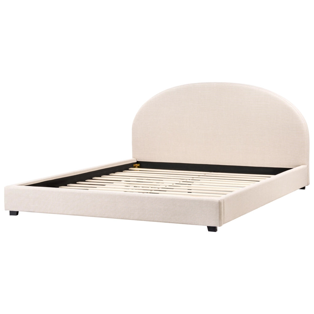 Letto con rete design retrò minimalista tessuto beige chiaro poliestere 180 x 200 cm