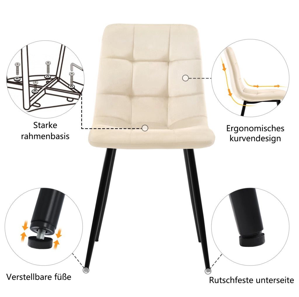 Set tavolo da pranzo beige con 4 sedie in velluto