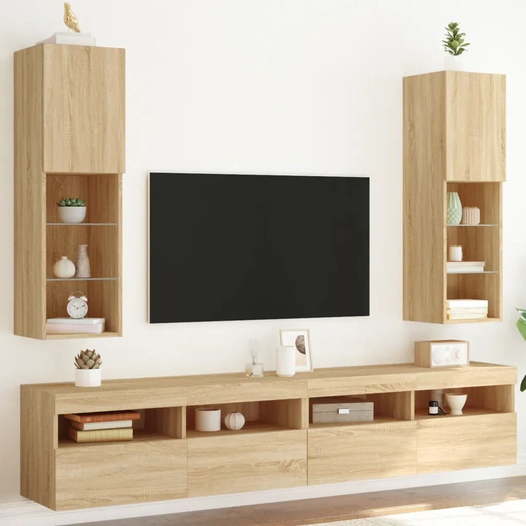 Mobili TV con Luci LED 2pz-Set di 2 Credenza per TV Rovere Sonoma 30,5x30x102 cm