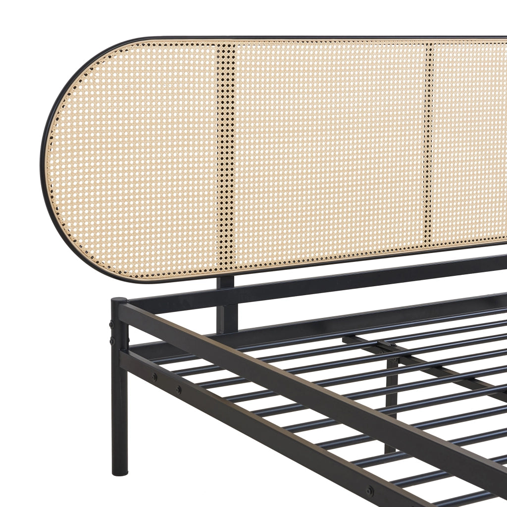 Letto Matrimoniale Linköping con Materasso 180x200 cm e Testiera Ovale Effetto Rattan [en.casa]