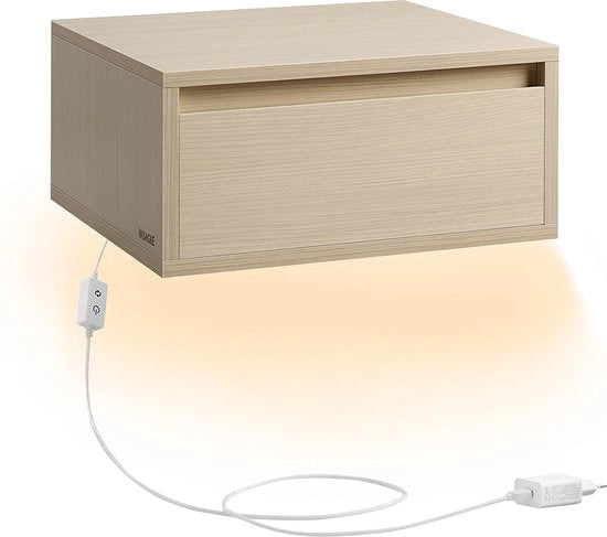 Nachtkastje appeso con illuminazione in 3 colori naturale beige