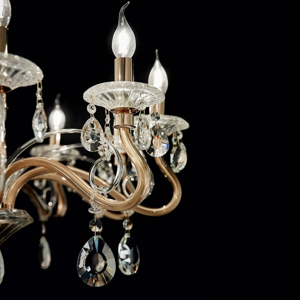 Lampadario Classico Negresco Metallo-Cristallo Oro 8 Luci E14