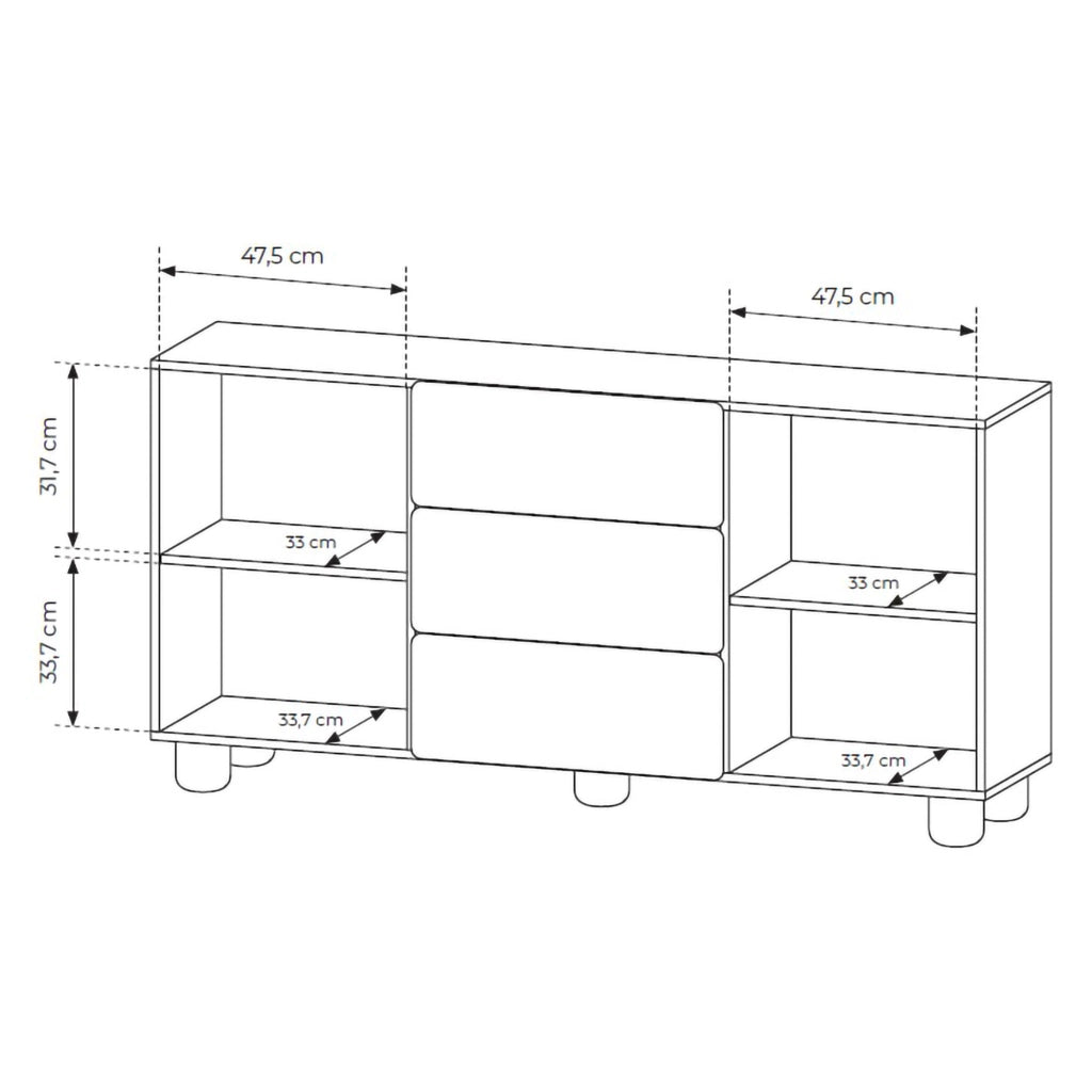 Madia Hamonene, Credenza 3 Cassetti, 160x38x80h cm Marrone Rovere