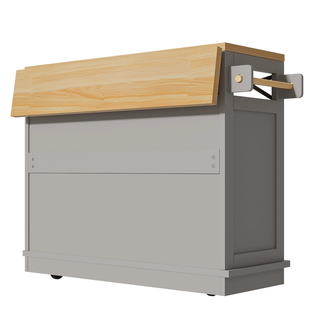 Isola cucina 118x43-80x98 cm con piano pieghevole e ruote in MDF e metallo grigio