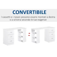 Scrivania Porta PC con 3 Cassetti e 3 Ripiani, Scrivania per Camera e Ufficio in Legno 120x49x72cm Bianco