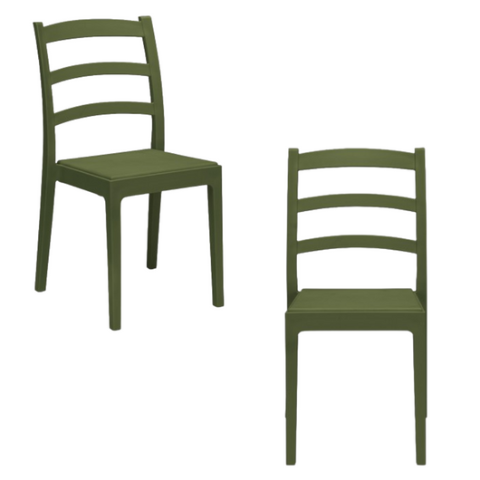 Set 2 Sedie in polipropilene REA, MADE IN ITALY, impilabile, resistente ai raggi UV, design classico, ideale per sala da pranzo, cucina, sala d’attesa, bar, ristoranti o giardino, colore Verde Oliva