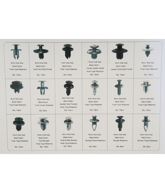 190 Pz Plastica Trim Clip Rivetti Clip Kit Fermi Di Spinta Auto Paraurti Porta         