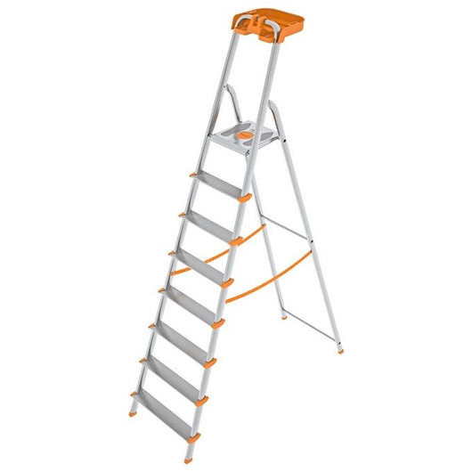 Colombo Scala ATTICA 8 gradini in alluminio con gradini e piedini antiscivolo e vaschetta portautensili ribaltabile EN131 MADE IN ITALY