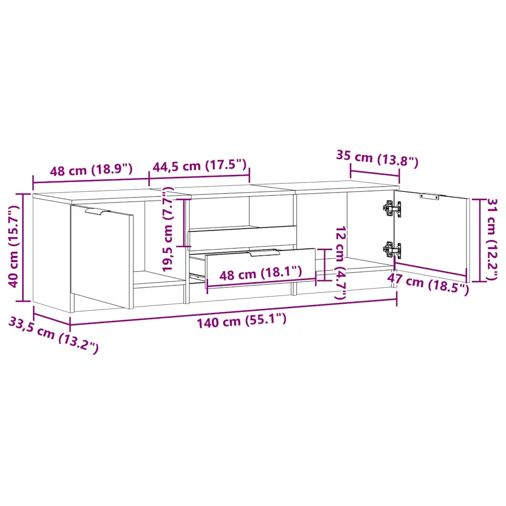 Mobile Porta TV in Legno Vecchio 140x35x40 cm in Truciolato