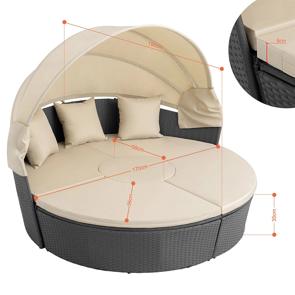 Letto Isola in Rattan Grigio Modulabile Salotto Esterni Giardino Tetto Parasole