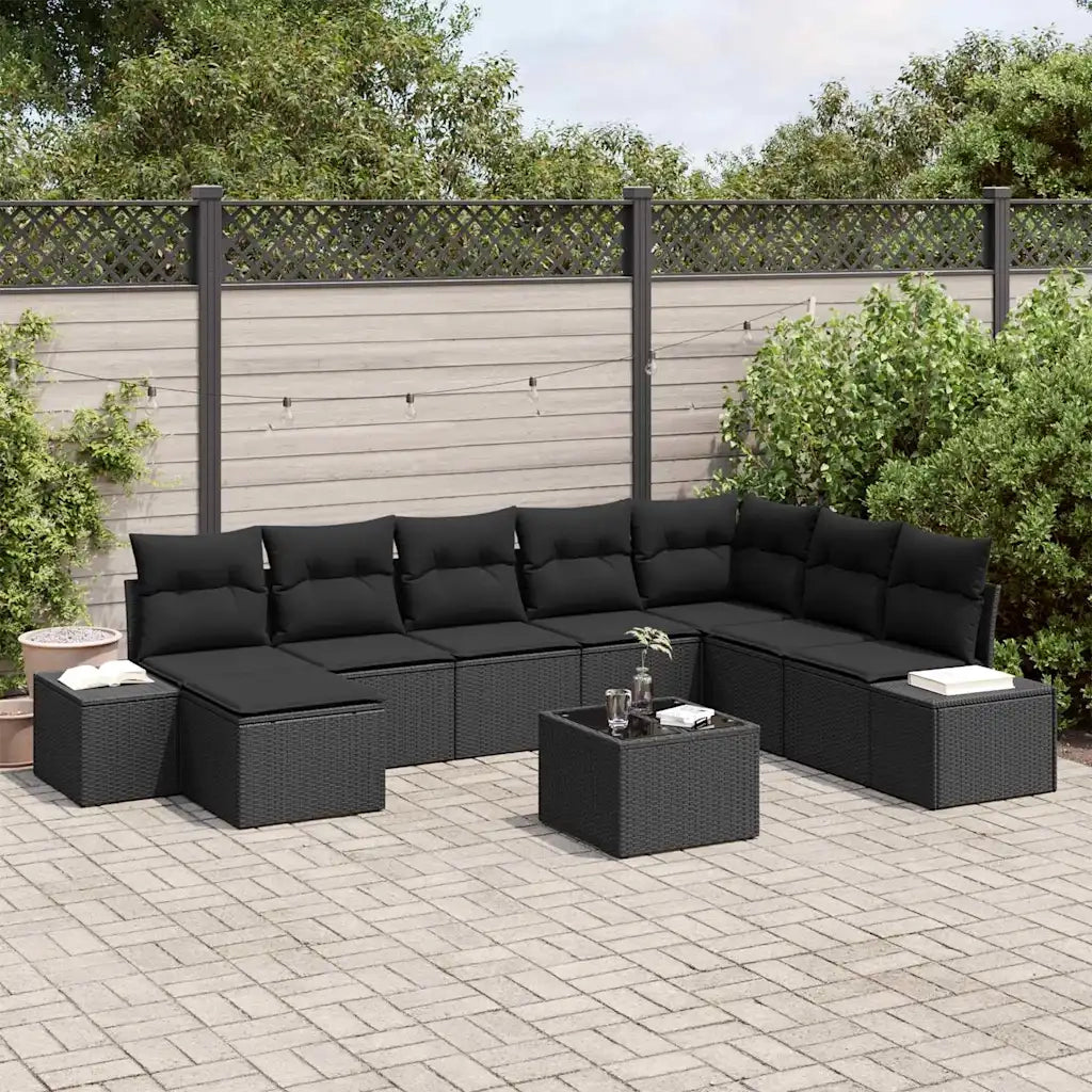 Set Divano da Giardino con cuscino 8 pcs Nero polyrattan 3355862