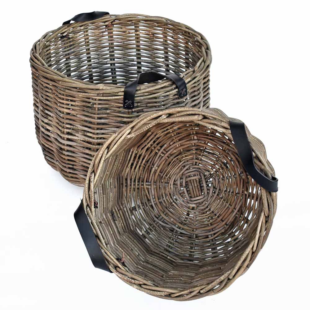 Cesto contenitore in legno KABU rattan con manici cm 40 x cm 30