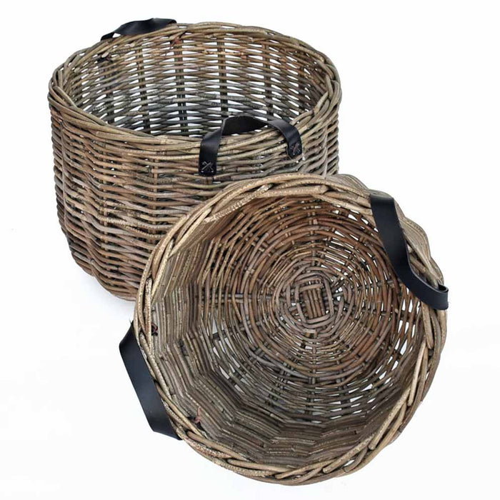 Cesto contenitore in legno KABU rattan con manici cm 40 x cm 30