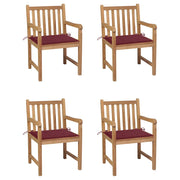 Sedie da Giardino 4 pz con Cuscini Rosso Vino Massello di Teak cod mxl 17485