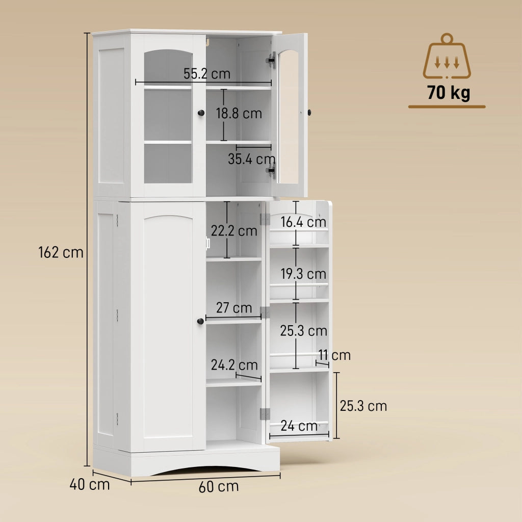 Mobile Dispensa 162 cm. Credenza Cucina. Ante Soft-Close Acrilico. Ripiani. Bianco.