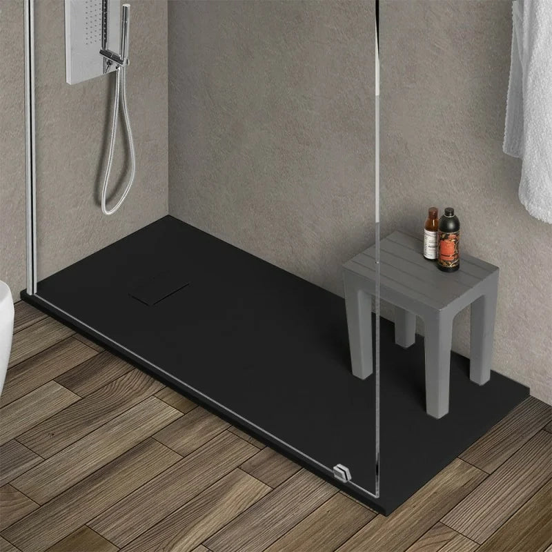 Piatto doccia 80x150 in resina nero effetto pietra riducibile Agorà