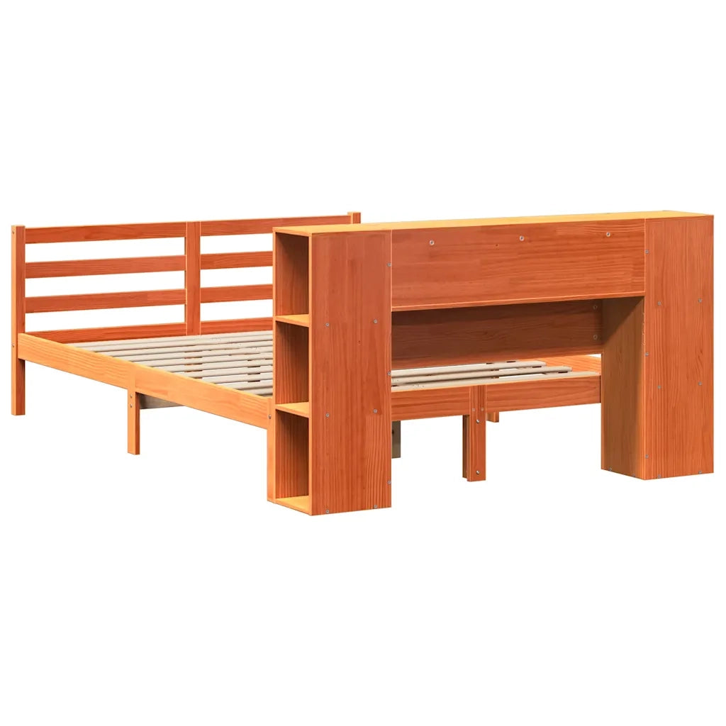 Letto Libreria senza Materasso Marrone Cera 150x200 cm in Pino 3321867