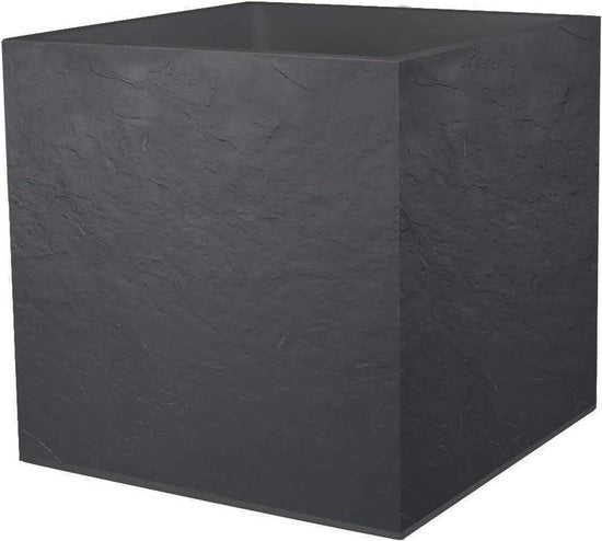 Vaso quadrato 57 L - 50 cm - Decorazione in pietra artificiale - Doppia parete - Zona di accumulo d'acqua - 495 x 495 x 495 mm - Grigio antracite