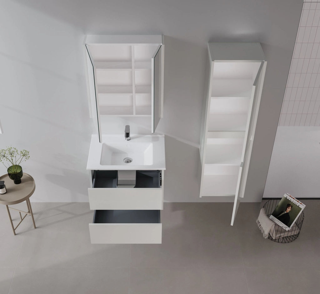Mobile da bagno con specchio "Arno 60" - 60 x 16 x 66 cm - Cashmere
