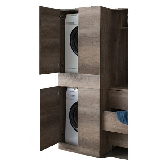 Mobile Lavanderia a Colonna per Lavatrice o Asciugatrice con Asse da Stiro e Ante 70x70x192A cm in Nobilitato Unika Olmo
