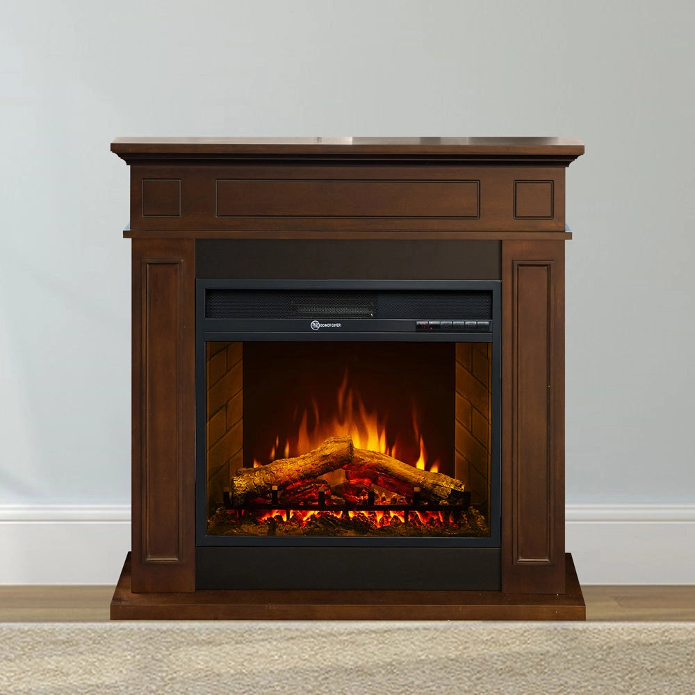 Camino elettrico caminetto da terra JEFFERSON in legno Noce L 89,5 x H90,5 x P28