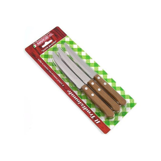 6 Coltelli da bistecca dentati con manico in legno
