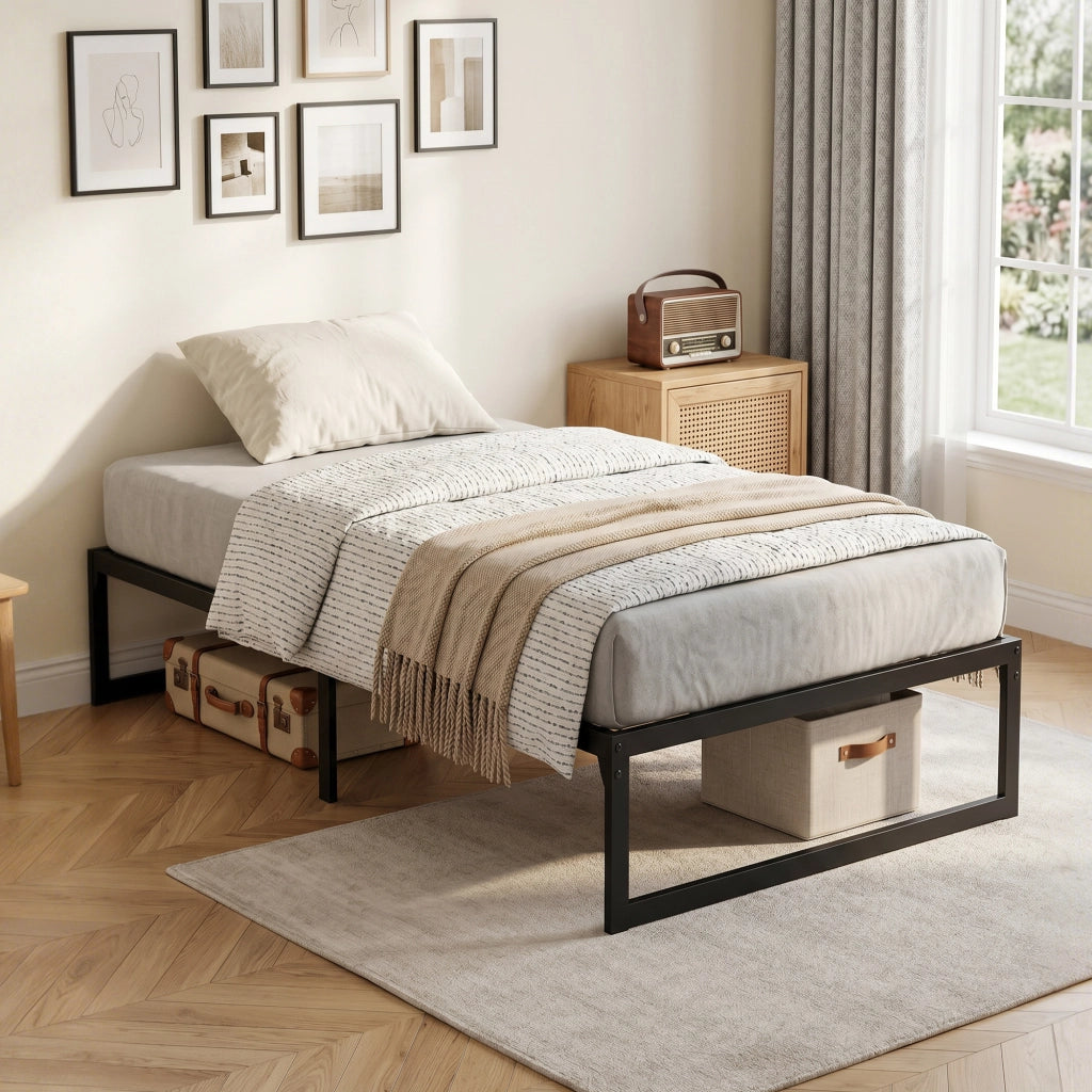 Letto Singolo Contenitore in Metallo ¨C Minimal ¨C Nero 90x200 cm