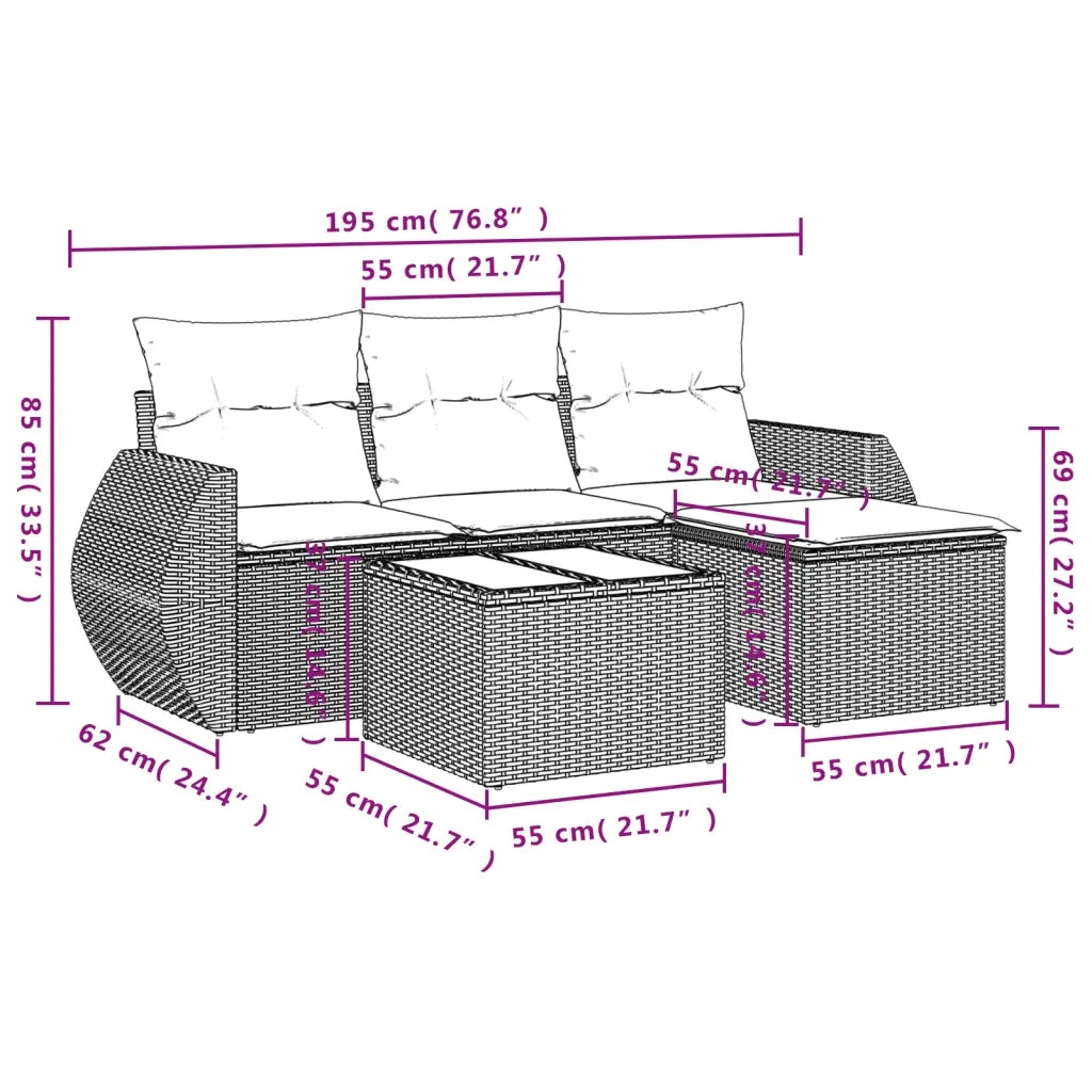 Set Divani da Giardino 5 pz con Cuscini in Polyrattan Nero 3253612