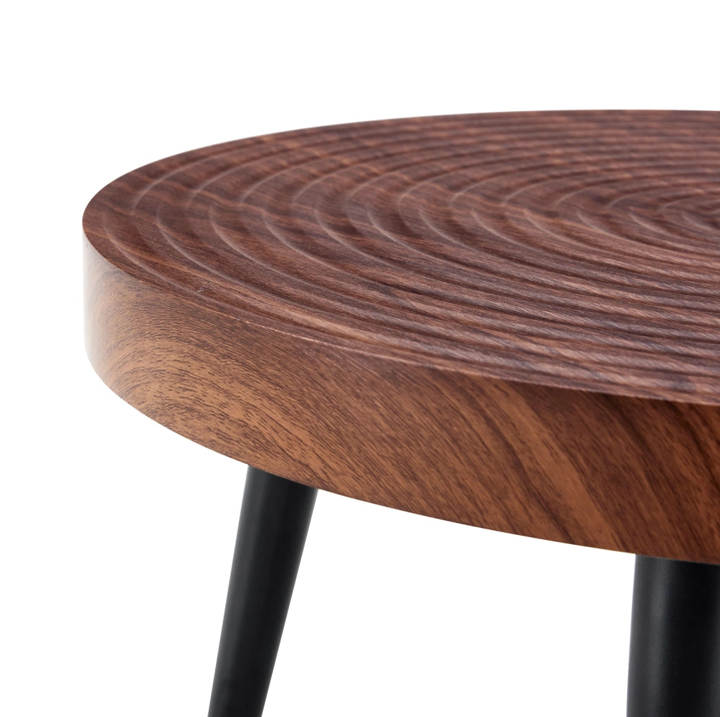 Tavolino da caffè rotondo ? 60 cm in MDF effetto noce e metallo nero