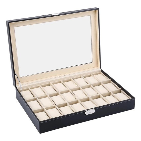 Cassetta per orologi - Cassetta per 24 orologi - Design elegante - Pelle PU - Inclusi cuscinetti per orologio - Adatto per donne e uomini