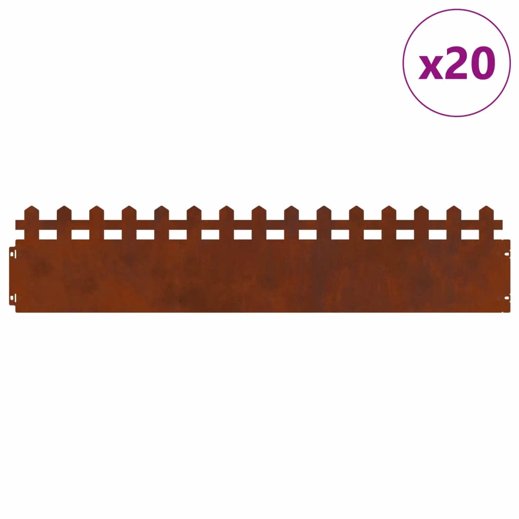 Bordure per prato 20 pcs Ruggine 103 x 0,05 x 22 cm 874805