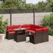 Set Divani da Giardino 9 pz con Cuscini Marrone in Polyrattan 3267804