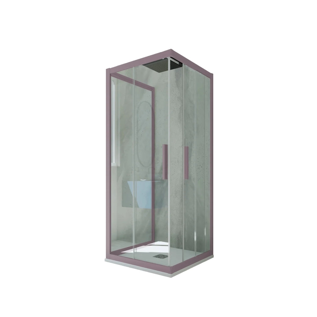 Box doccia 3 lati scorrevole 90x100x90 CM H 200 Vetro Trasparente Profilo Lavanda mod. Kolors Trio