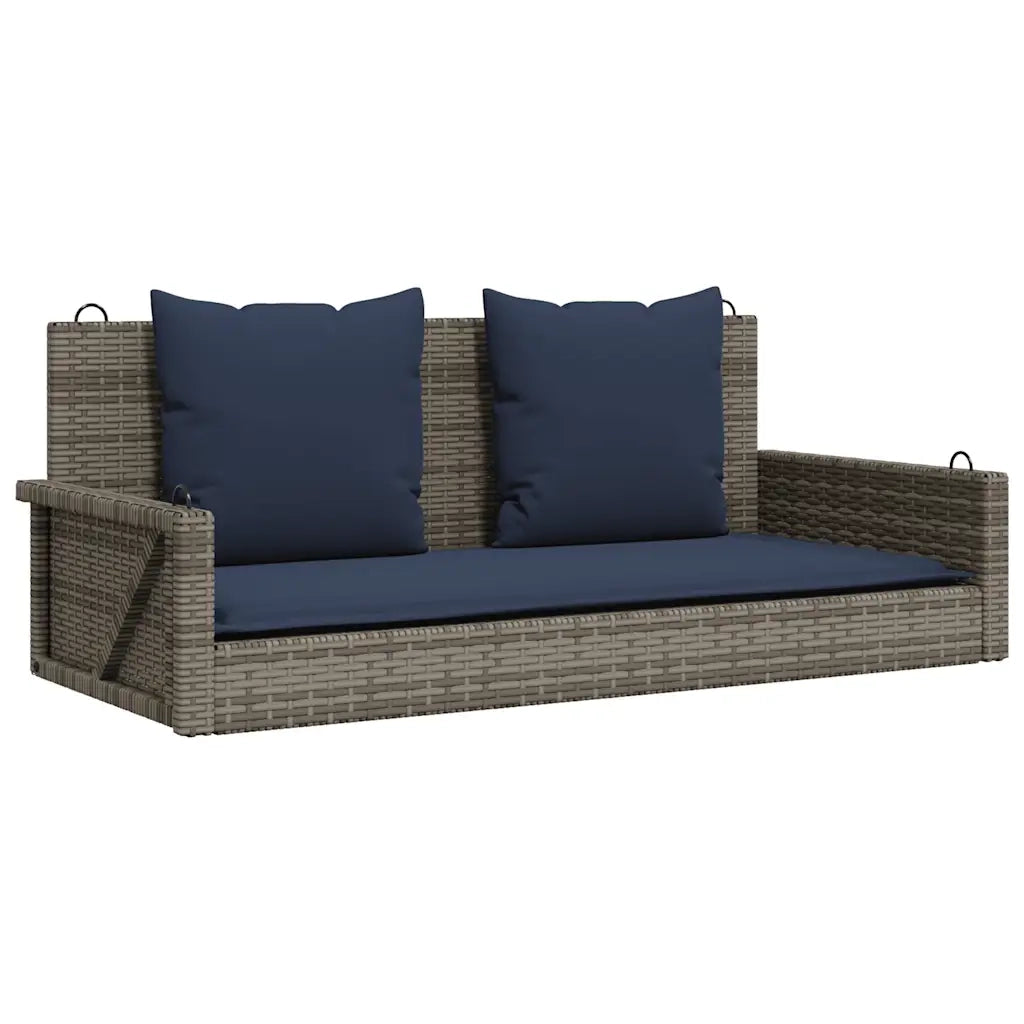 Panca a dondolo con cuscini-Sgabello-Panca da esterno grigia 119x56x48 cm in polyrattan