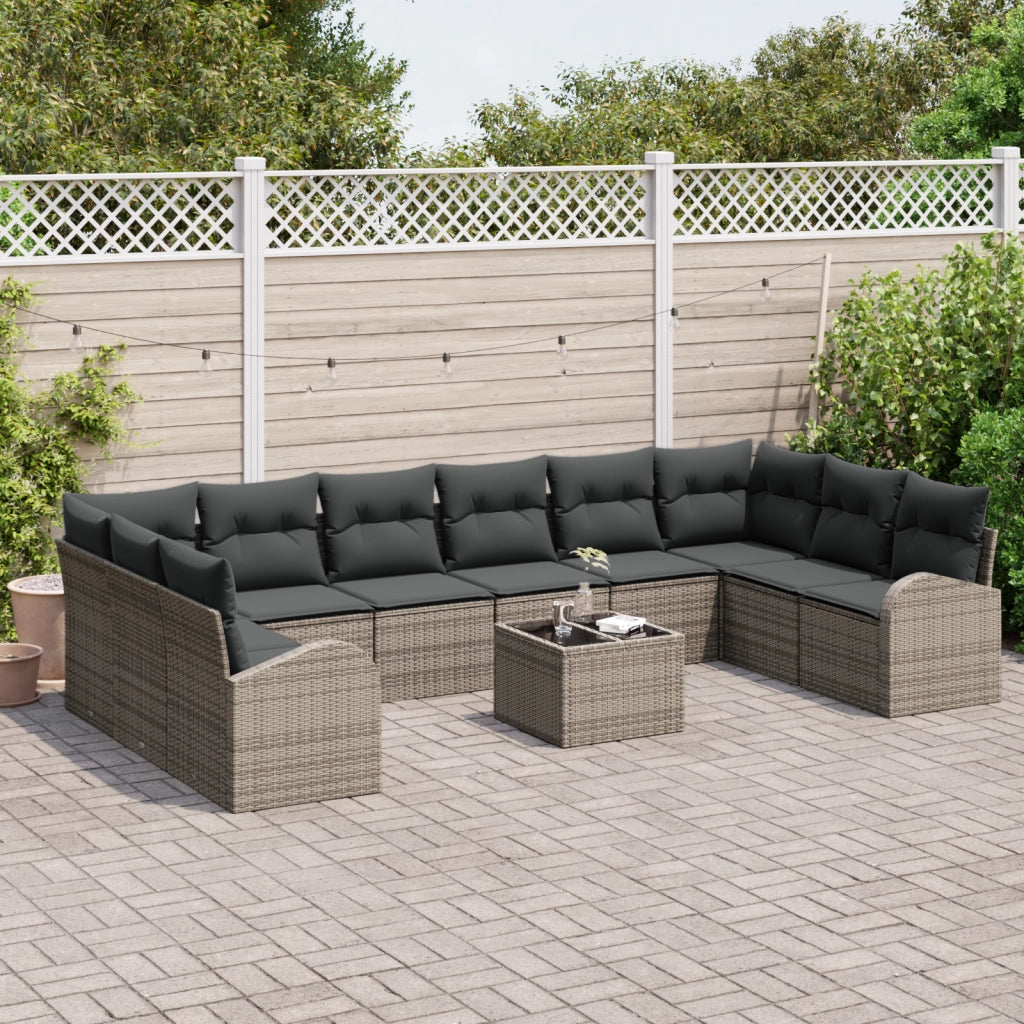 Set Divano da Giardino da 10 Pezzi con Cuscini Rattan Sintetico Nero