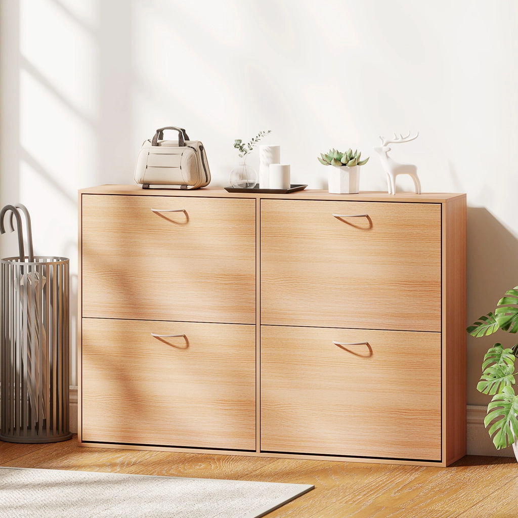 Scarpiera salvaspazio con 4 ante ¨C Xylo ¨C 16-24 paia, legno naturale, 120x24x81 cm