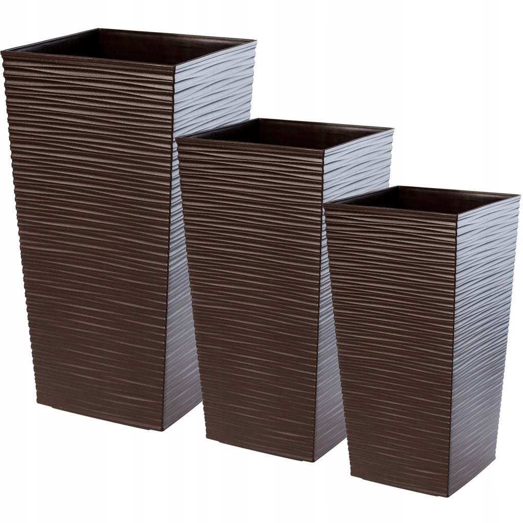 Set di 3 vasi da fiori KADAX, vasi da giardino + inserti, alti e grandi, color moka, 57+68+75 cm