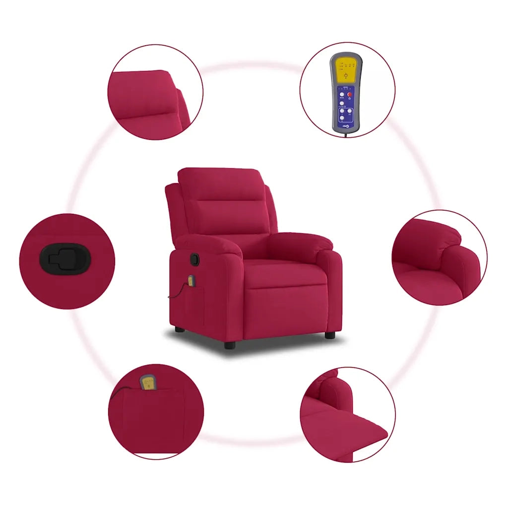 Divano Sedia-Poltrona Massaggiante Reclinabile Rosso Vino in Velluto 412503