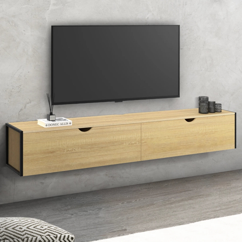 IDMarket - DETROIT Mueble TV suspendido 2 puertas diseño industrial 180 cm
