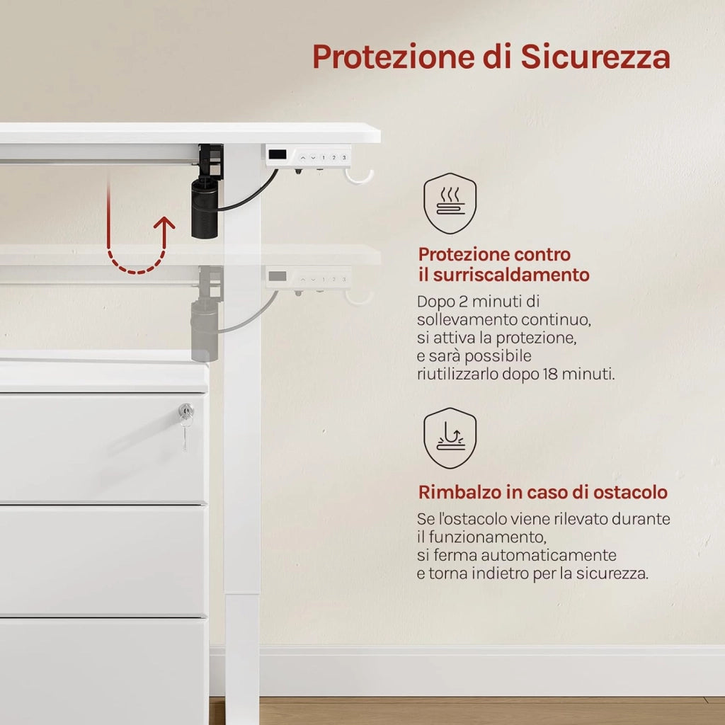 Scrivania Elettrica Regolabile in Altezza 72-118 cm, con 3 Memorie e 2 Ganci – Bianco, Silenziosa, Capacità di Carico 80 kg – per Ufficio, Casa, Gaming e Studio, 100x48 cm