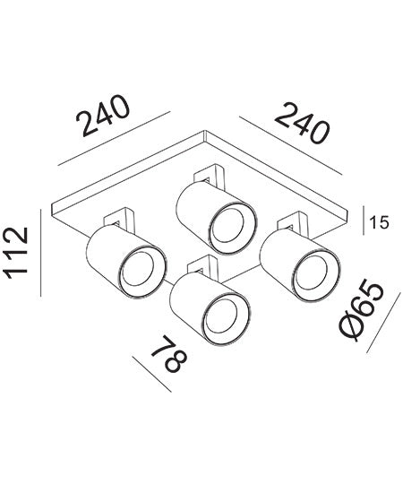 Modo Faretto da soffitto a 4 luci in pressofusione di alluminio colore Bianco, attacco GU10, design moderno ed elegante per illuminazione d'interni