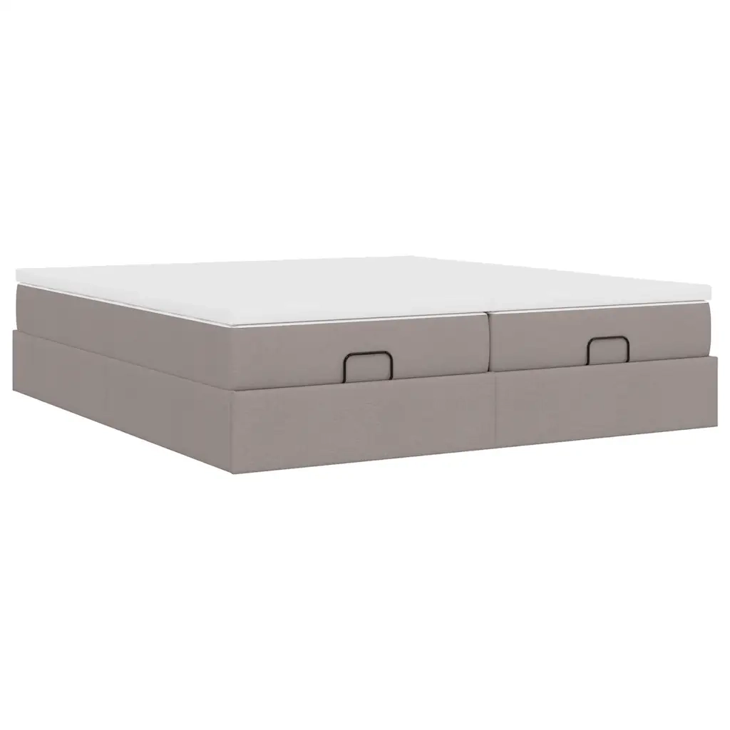 Struttura Letto Pouf con Materassi Tortora 200x200 cm Tessuto 3311252