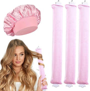 Set di 3 Curlatori Senza Calore per Capelli Lunghi, Curli Senza Calore con Spilli e Cappuccio di Seta, Adatto per Capelli Lunghi e Corti