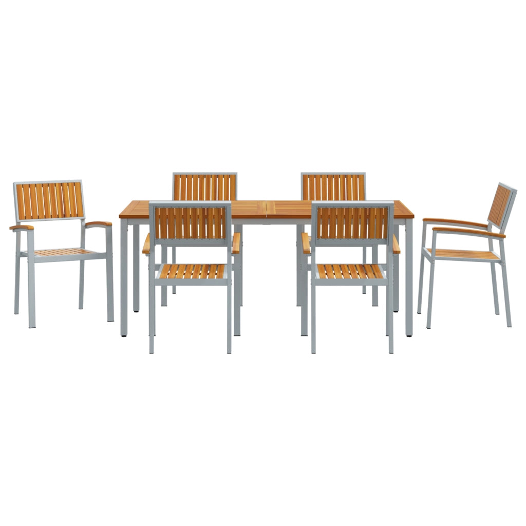 Set da Pranzo da Giardino 7 Pezzi in Legno Massello di Acacia e Metallo