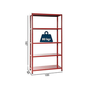 Grima Scaffale In Metallo a Bulloni 5 Ripiani Portata 80kg a ripiano 100x40x185 Rosso