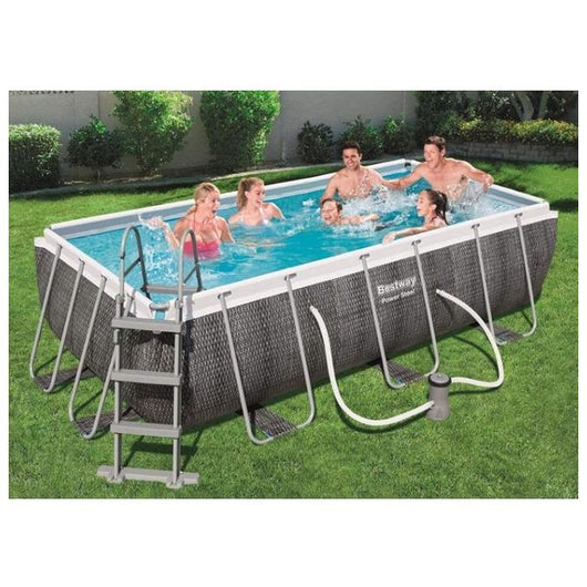 Bestway 56722 Piscina Power Steel Rettangolare 404x201x100 cm colore Rattan grigio scuro con pompa filtro