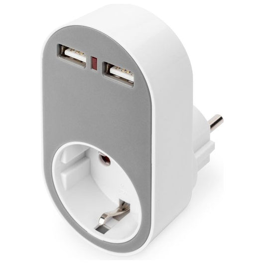 Digitus Caricabatterie a spina universale USB con 2 porte USB-A e presa integrata