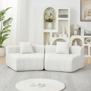 DIVANO Modulare curvo in chenille beige con 2 cuscini