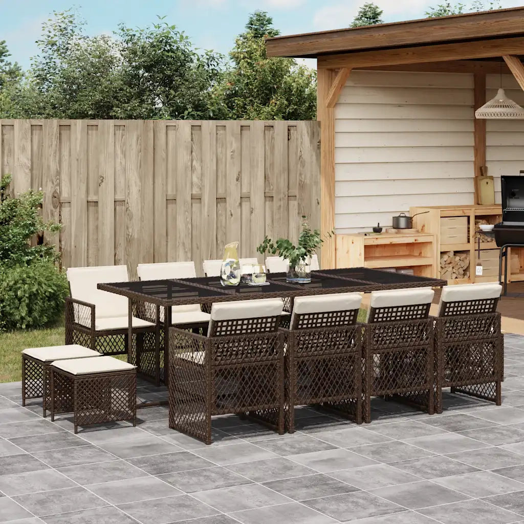 Set da Pranzo da Giardino 13pz con Cuscini Marrone Polyrattan 3210801